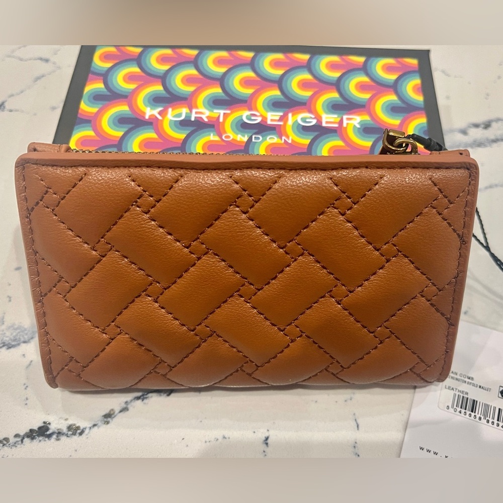Kurt Geiger Lambskin Leather Bifold Wallet “Kensington”Tan W/RFID NWT & Gift Box - Picture 3 of 16